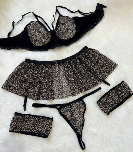 ست لباس خواب فانتزی هارنس دار پلنگی