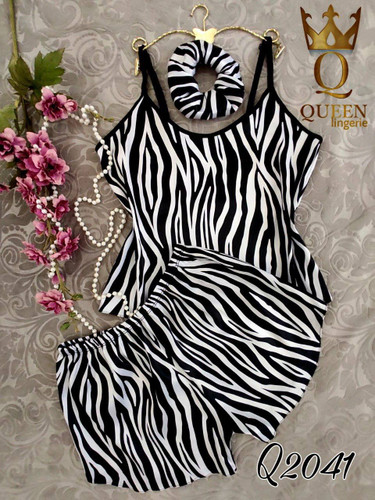 ست تاپ و شورتک ساتن بهمراه اسکرانچی