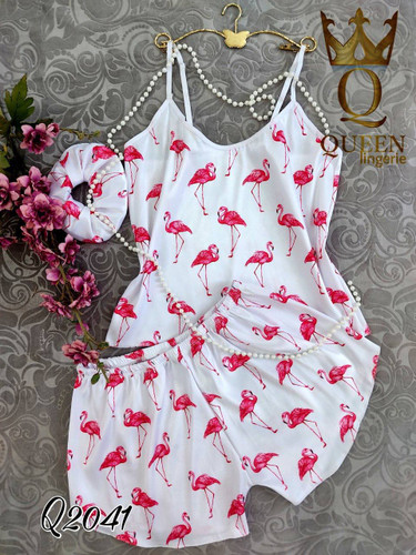 ست تاپ و شورتک ساتن بهمراه اسکرانچی