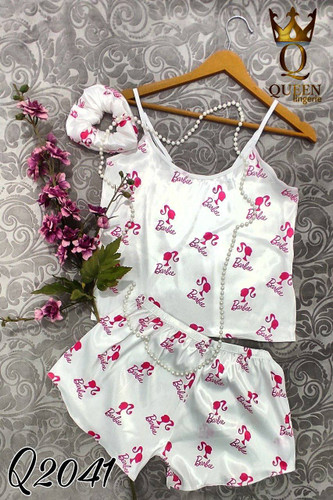 ست تاپ و شورتک ساتن بهمراه اسکرانچی